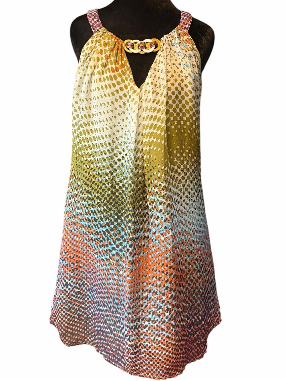 Blue Tassel Anthropologie 100% Silk Halter Shift Dress Small Boho Resort